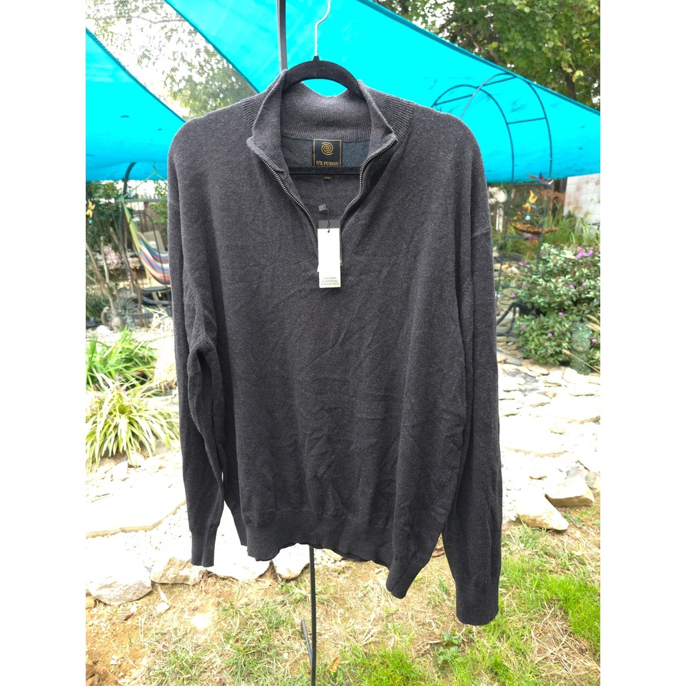 F/X Fusion XXL Mens Gray Cotton‎ Cashmere 1/4 Zip Pullover Sweater NWT